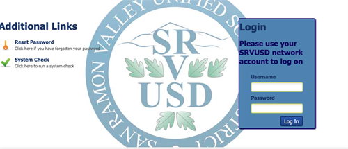 SRVUSD Login screen